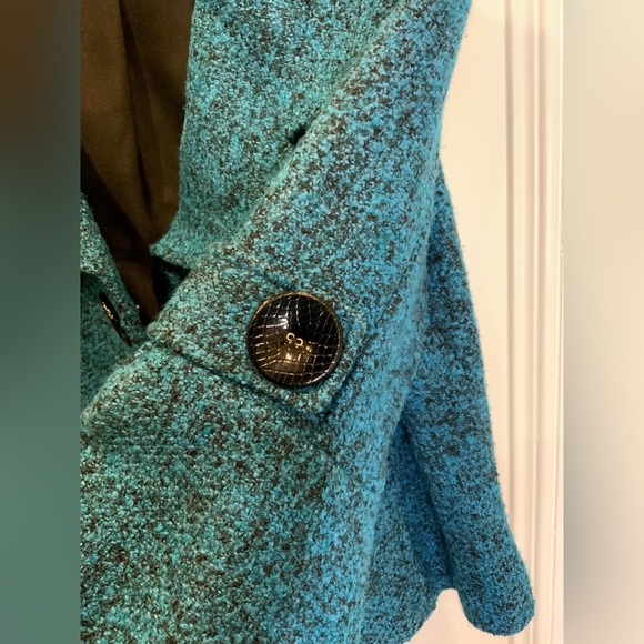 Rare Vintage Joseph Ribkoff Teal Tweed Double Breasted Cropped Jacket - Size 12 - Picture 7 of 7